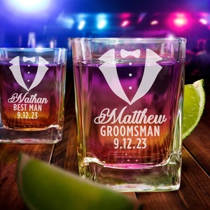 Groomsmen Shot Glasses, Personalized Shot Glasses, Wedding Shot Glasses, Groomsmen Gifts, Custom Shot Glass, Groomsmen Gift Idea image 1