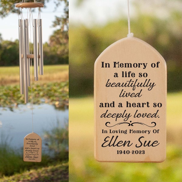 In Memory of a Life so Beautifully Lived Wind Chime, Personalized Wind Chime, Remembrance Wind Chime, Memorial Tribute Wind Chime