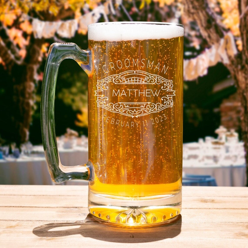 Groomsmen Gift Personalized Wedding Glasses Best Man Gift Unique Groomsmen Proposal Gift Personalized Groomsmen Beer Mug image 6