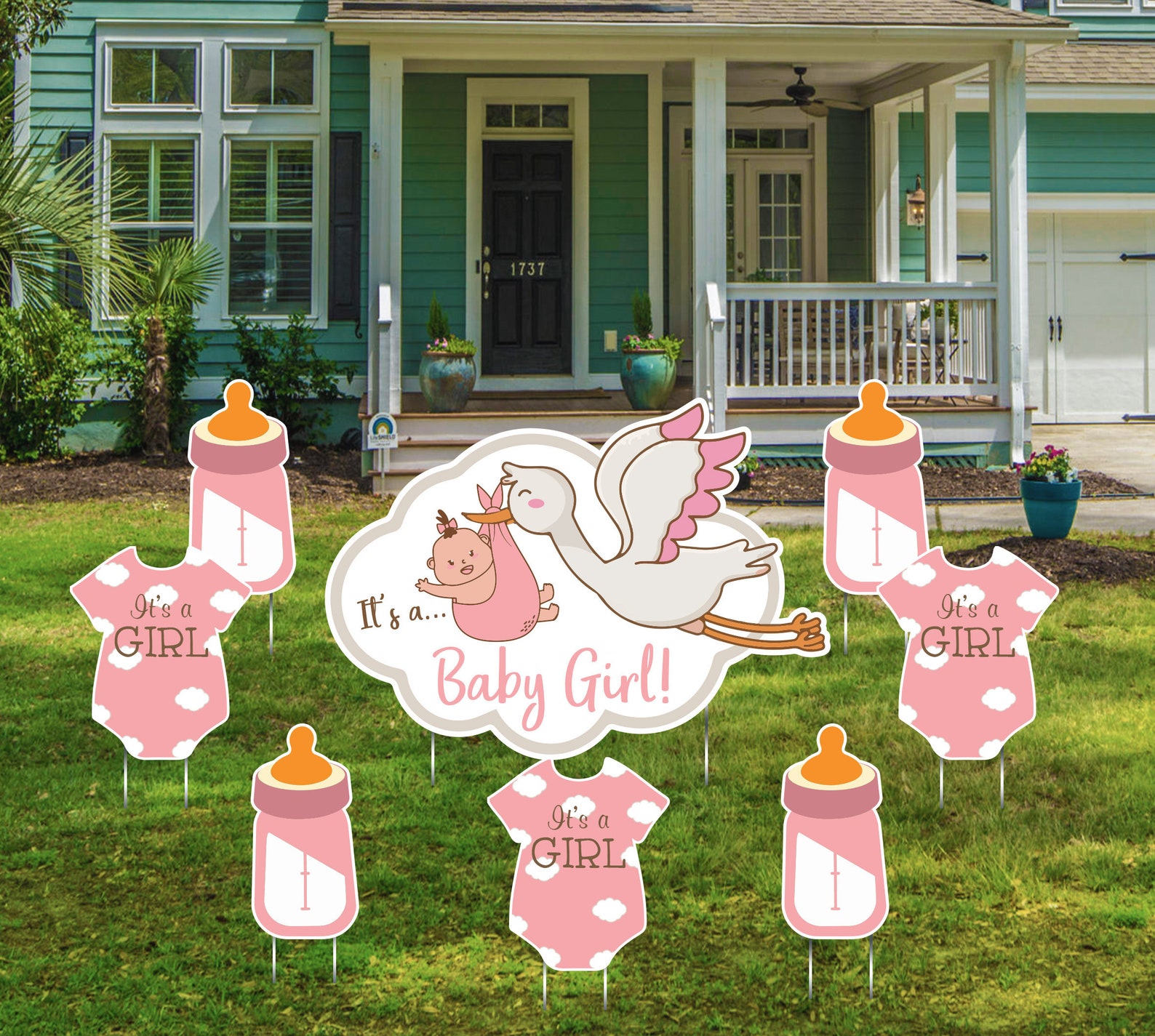 It's A Girl Yard Signs Baby Shower Yard Signs Stork Yard Etsy