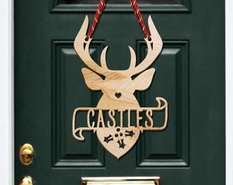 Antlers Hanging Dor Sign, Christmas Decor, Christmas Decorations, Holiday Decor, Farmhouse Christmas, Rustic Christmas, Holiday Door Sign