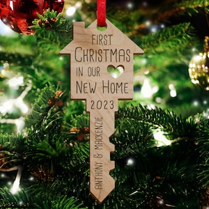 First Home Ornament / Our First Christmas / New Home Gift / Housewarming Gift / Christmas Ornament / First Home Gift / Wood Key Ornament image 1