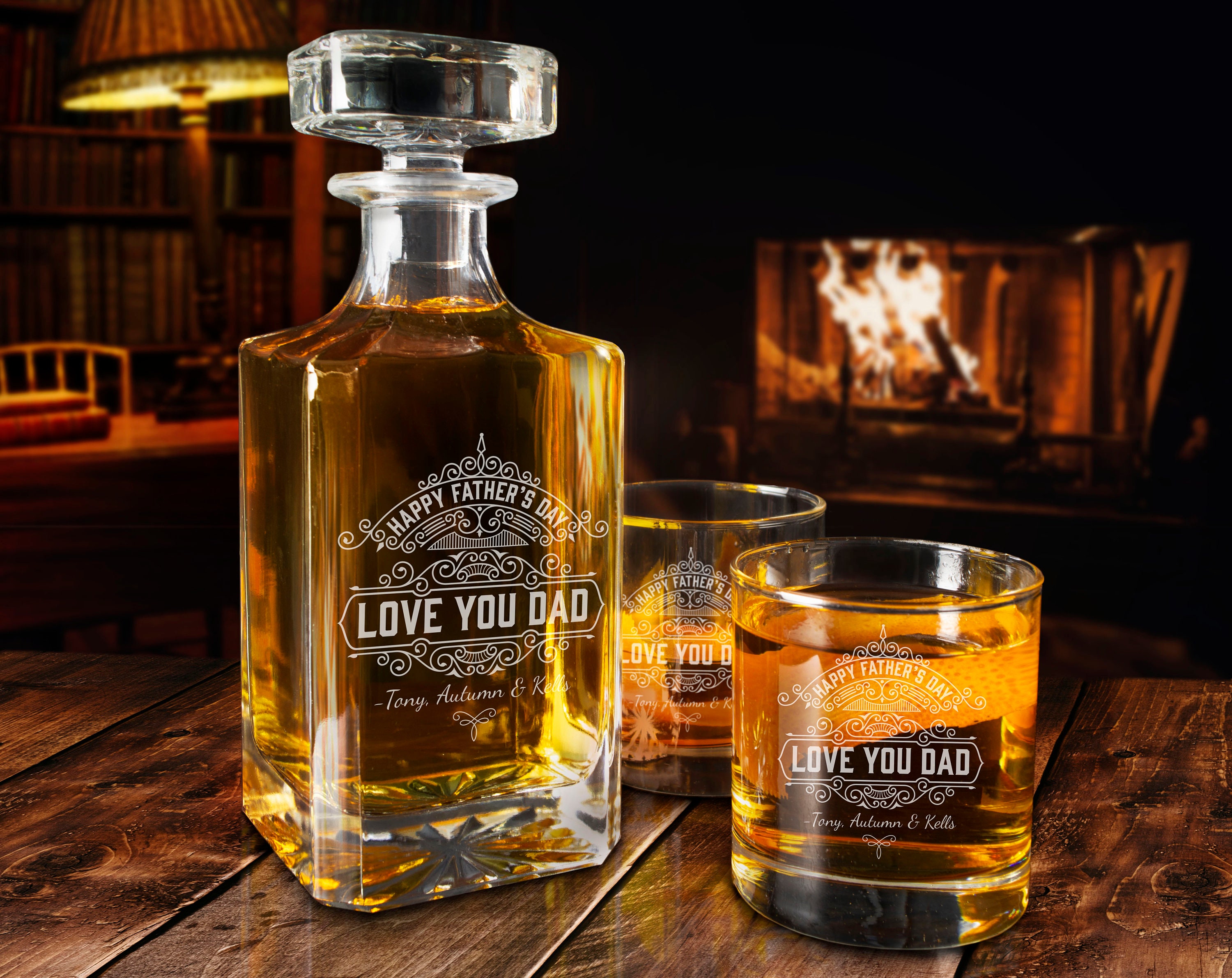 Fathers Day Whiskey Decanter Set With Glasses, Whiskey Glasses