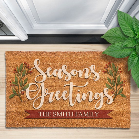Winter Doormats Season's Greetings Door Mat Winter Etsy