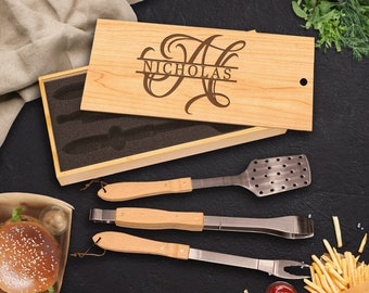 Personalized BBQ Set, BBQ Grill Tool Set, Father's Day Barbecue Set, Grilling Tools, Grilling Gifts, Custom BBQ Set, Gift For Dad