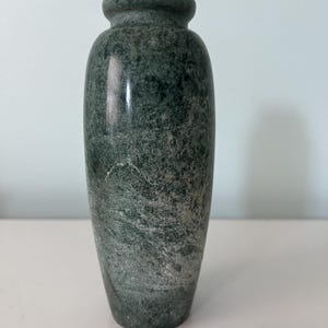Vintage Green Gray Marble Vase, Heavy Cut Stone Sculpture