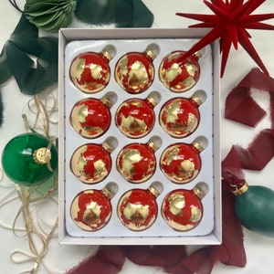 SET OF 12 Globe Inspired Christmas Ornaments Holiday Red