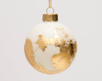 Globe Inspired Gold Leaf Ornament — Winter White