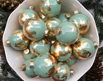 Globe Inspired Gold Leaf Ornament - SAGE GREEN