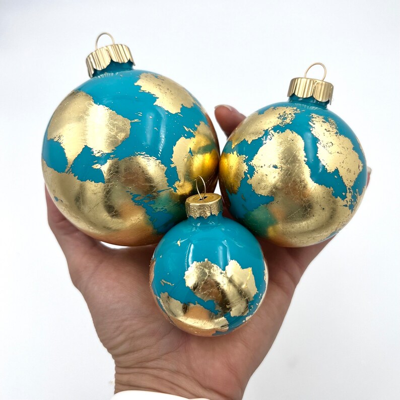 Globe Inspired Gold Leaf Ornament Mediterranean Blue teal image 5