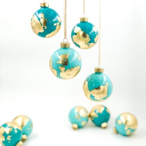 Globe Inspired Gold Leaf Ornament Mediterranean Blue teal image 4