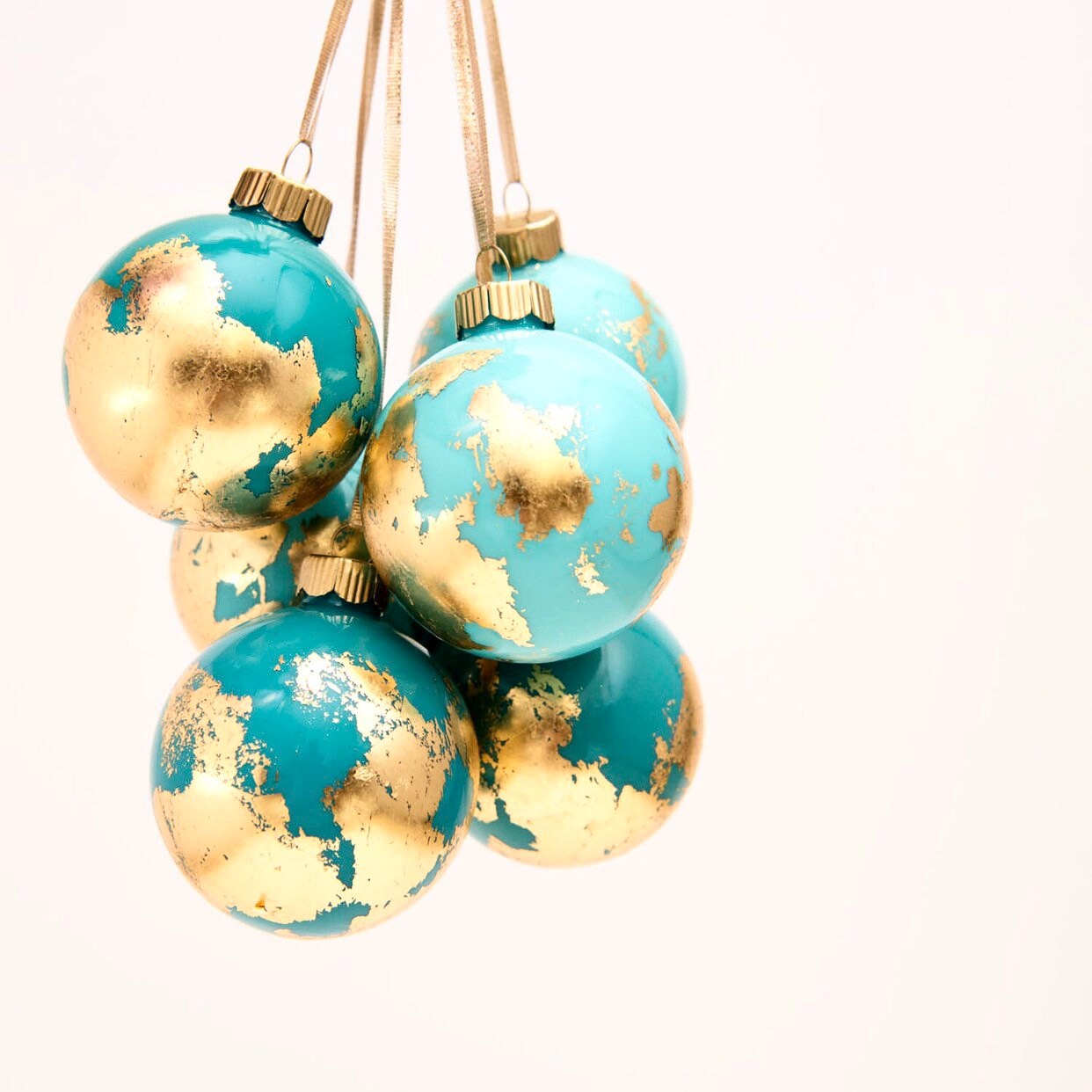 Globe Inspired Gold Leaf Ornament - Pacific Coast Blue (aqua)