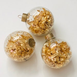 New Year's Gold Leaf Ornament, NYE Decor, Sparkly Golden Confetti Christmas Tree Bauble, New Year's Eve