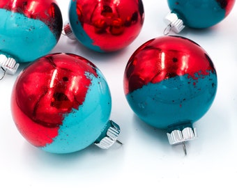 SET OF 2 Red Metallic Foil “Dipped” Holiday Ornaments - 2.5” Glass Christmas Bauble