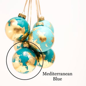 Globe Inspired Gold Leaf Ornament Mediterranean Blue teal image 2