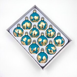 SET OF 12 Globe Inspired Christmas Ornaments Mediterranean Blue
