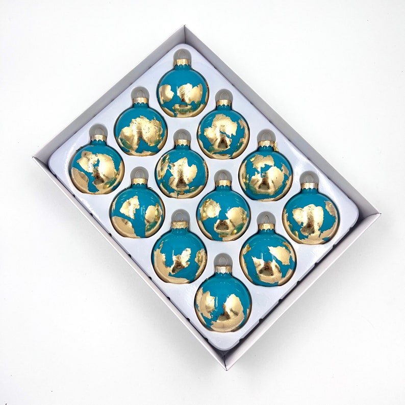 SET OF 12 Globe Inspired Christmas Ornaments Mediterranean Blue