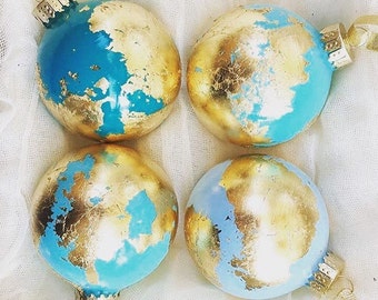 Globe Inspired Gold Leaf Ornament - Mediterranean Blue (teal)