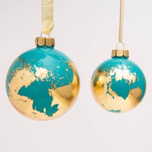Globe Inspired Gold Leaf Ornament Mediterranean Blue teal image 3