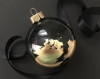 Globe Inspired Gold Leaf Ornament — Black