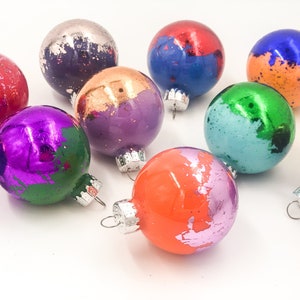 SET OF 12 Multicolored Gold Leaf Christmas Ornaments Colorful Metallic 2 Glass Balls image 3