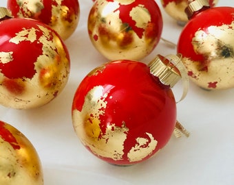 Globe Inspired Gold Leaf Ornament — Holiday Red