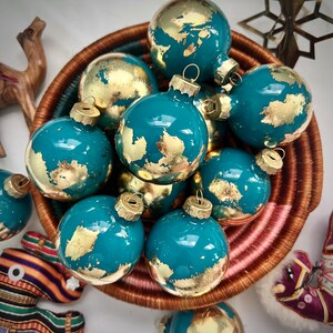 SET OF 12 Globe Inspired Christmas Ornaments Ocean Blue