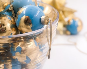 Globe Inspired Gold Leaf Ornament — Airline Blue
