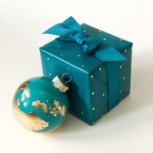 Globe Inspired Gold Leaf Ornament Mediterranean Blue teal image 9