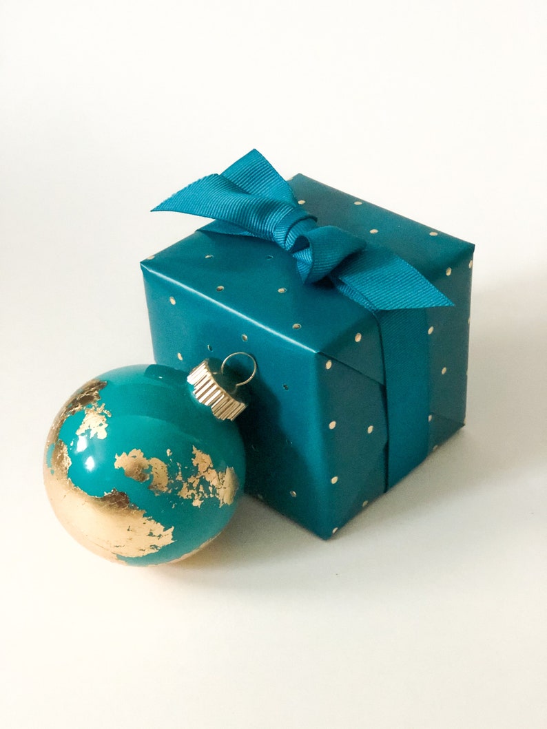 Globe Inspired Gold Leaf Ornament Mediterranean Blue teal image 9