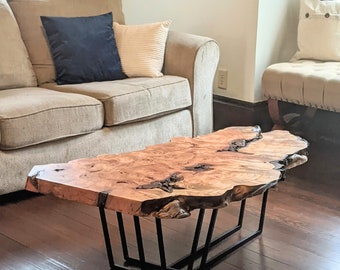 Whimsical Willow Wood Burl and Steel Coffee Table
