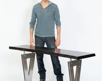 Midnight Rising Live Edge Wood with Stainless Steel Base Console Table