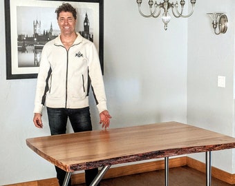 With Love From Afar Live Edge Wood and Solid Stainless Steel Table