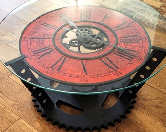 Sprocket Clock Coffee Table in Red