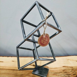 Cube Form Sculpture, Geometric Modern Steel Statue