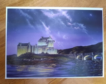 Art card with scottish highland castle  Blank inside