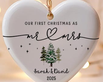 personalized wedding gifts, christmas ornaments, first married christmas ornament, wedding baubles, first year married