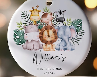 babys first christmas ornament - personalized 1st Christmas - Gift for parents - Safari Animal - Custom Name Keepsake - Giftbox included