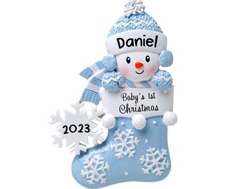 2024 Baby First Christmas Ornament, Personalized Baby Boy Girl Christmas Ornament, Blue, Pink, Red, Hand Personalized