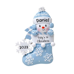 Baby First Christmas Ornament, Personalized Baby Boy Girl Christmas Ornament, Blue, Pink, Red, Hand Personalized, 2024