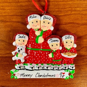 5 Family Ornament, Pajama Family Personalized Christmas Ornament, Personalized Christmas Ornament, Personalized Family Ornament