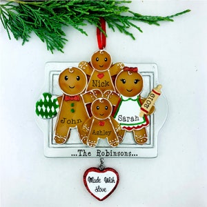 4 Gingerbread Cookies Personalized Family Ornament - Baker Family Ornament - Made With Love - Cooking Gingerbread Cookies