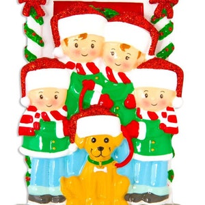 Family of 4 with Dog Personalized Christmas Ornament, 4 Family Ornament, 2025 Ornament, Family of 4, Group of 4 Ornament, Dog ornament