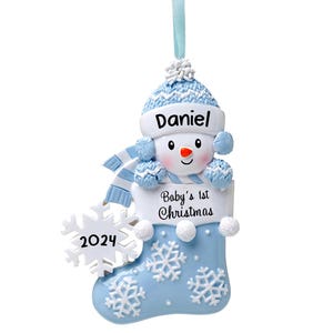 Baby&#39;s First Christmas Personalized Ornament, Custom Baby Boy Girl Christmas Ornament, Blue, Pink, Red, Hand Painted, Includes Gift Box