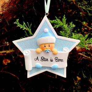A Star is Born Personalized Ornament, Baby Boy, Personalized Blue Christmas Ornaments for kids, babies, parents, couples, Newborn Baby 2025