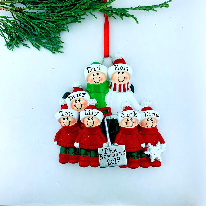 7 Family With Snow Shovel Ornament Personalized Christmas Etsy