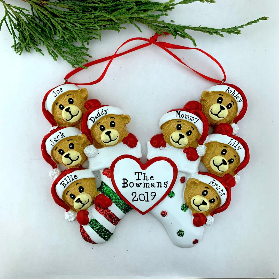 Bears Family Clinging to Stocking, Personalized Christmas