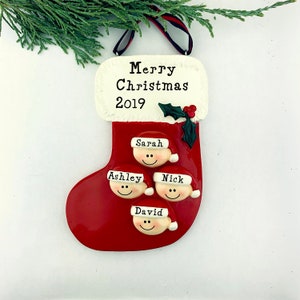 Personalized 4 Family Christmas Ornament, Family of 4 Ornament, Hand Personalized, Stocking, 2025, Name Personalized Gift