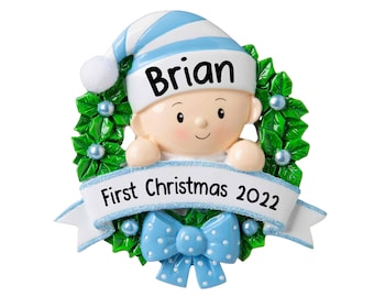 Baby's First Christmas Personalized Ornament, Baby In Christmas Wreath Ornament, Christmas Keepsake