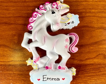 Baby Unicorn Pink Christmas Ornament, Personalized Christmas Ornament, Baby Girl Christmas Ornament, Hand Personalized, 2024